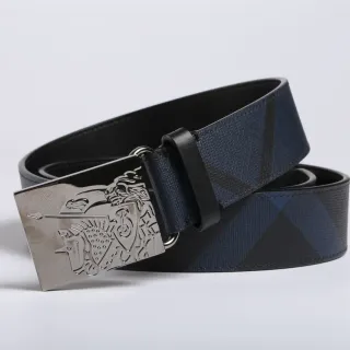Burberry Knight Ceinture en cuir color navy et check noir