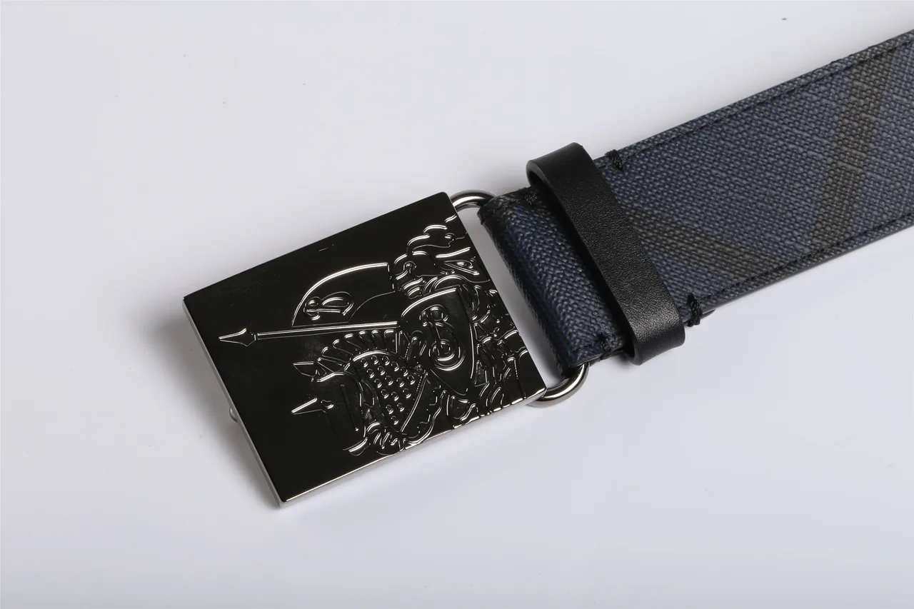 Burberry Knight Navy and Black Check Leather Belt 4