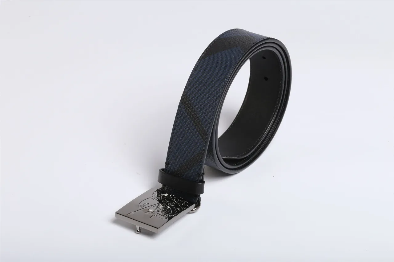 Burberry Knight Navy and Black Check Leather Belt 5