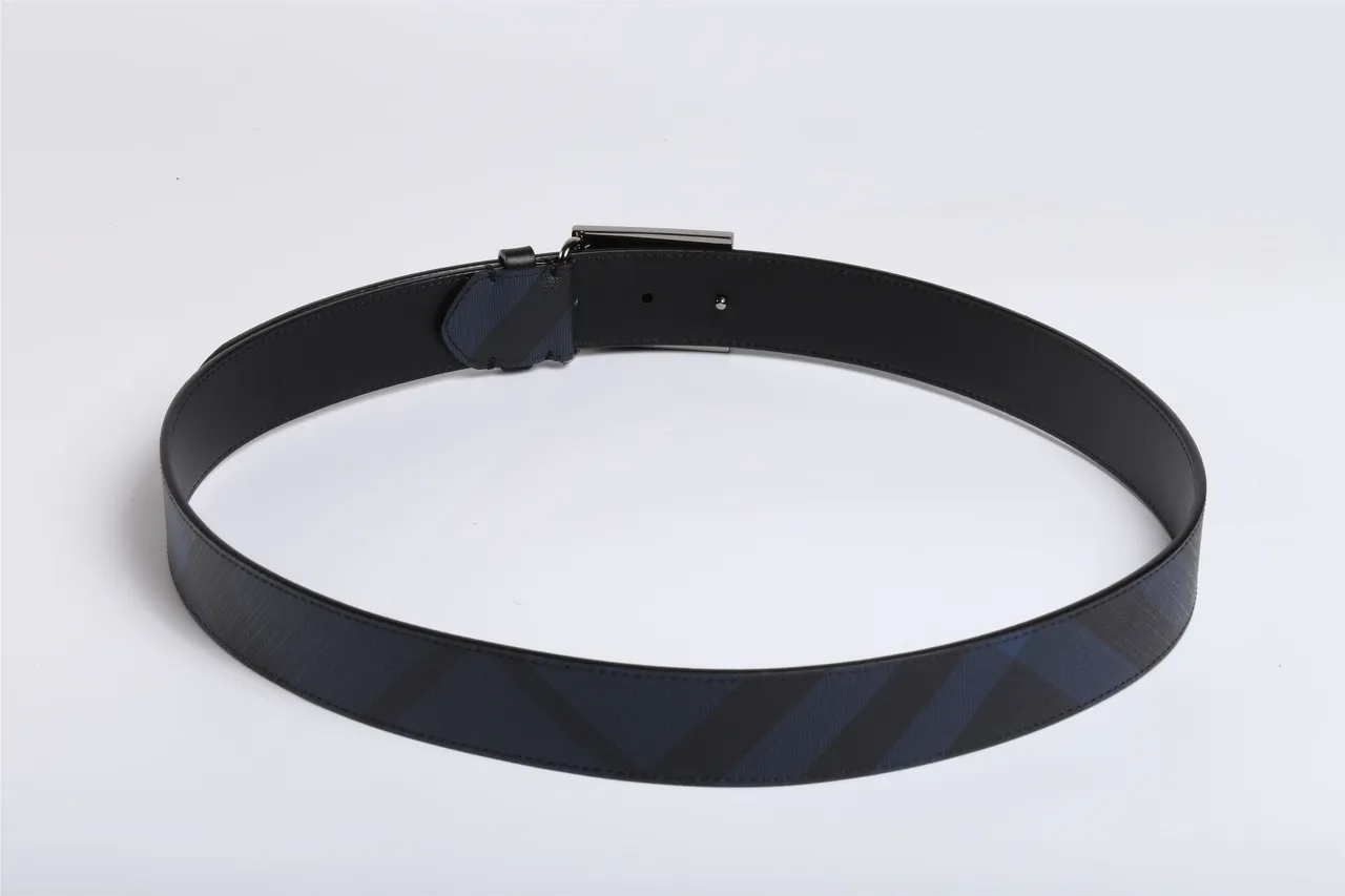 Burberry Knight Navy and Black Check Leather Belt 7
