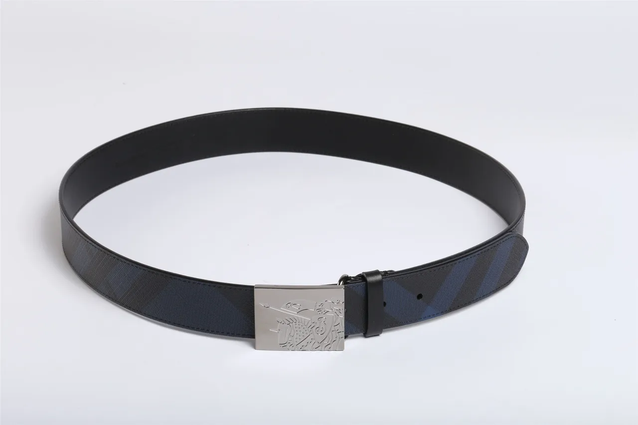 Burberry Knight Navy and Black Check Leather Belt 9
