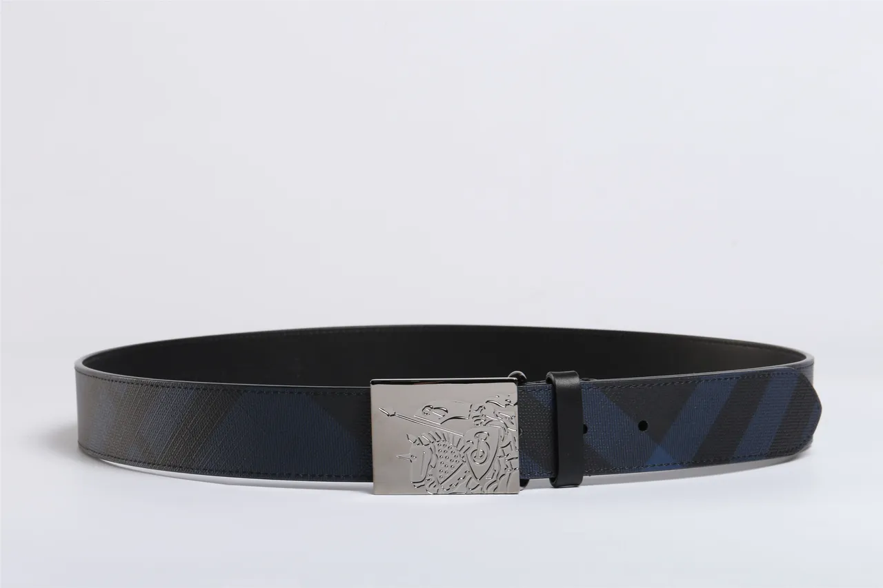 Burberry Knight Navy and Black Check Leather Belt 10
