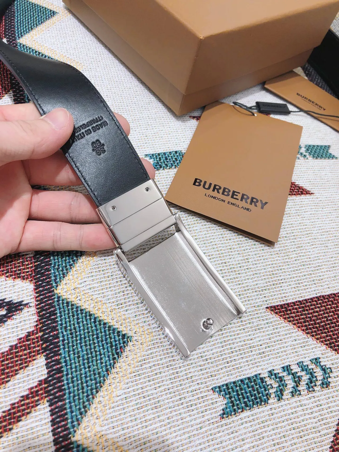 Burberry Knight Navy House Check Leather Belt 5