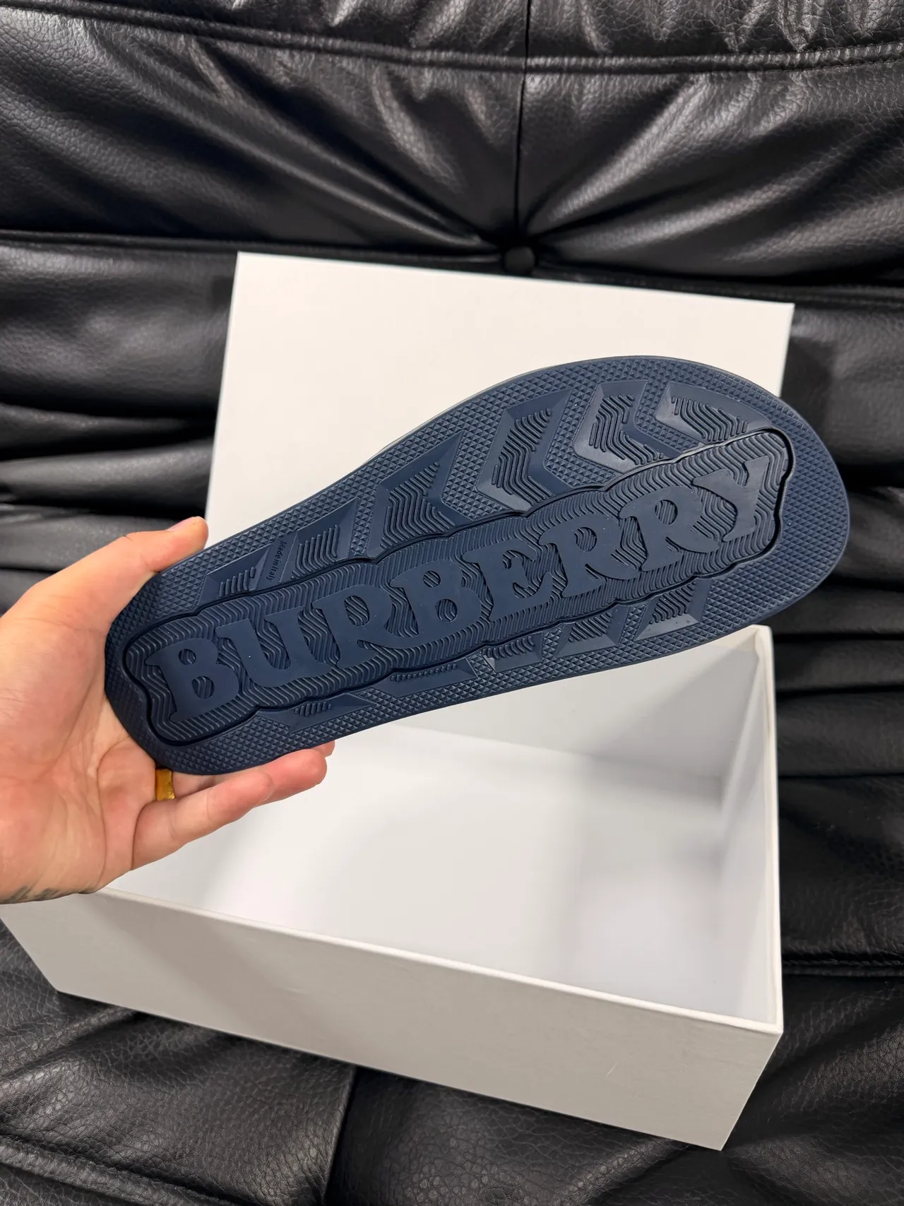 Burberry Knight Navy Molded Rubber Monochrome Slippers 2