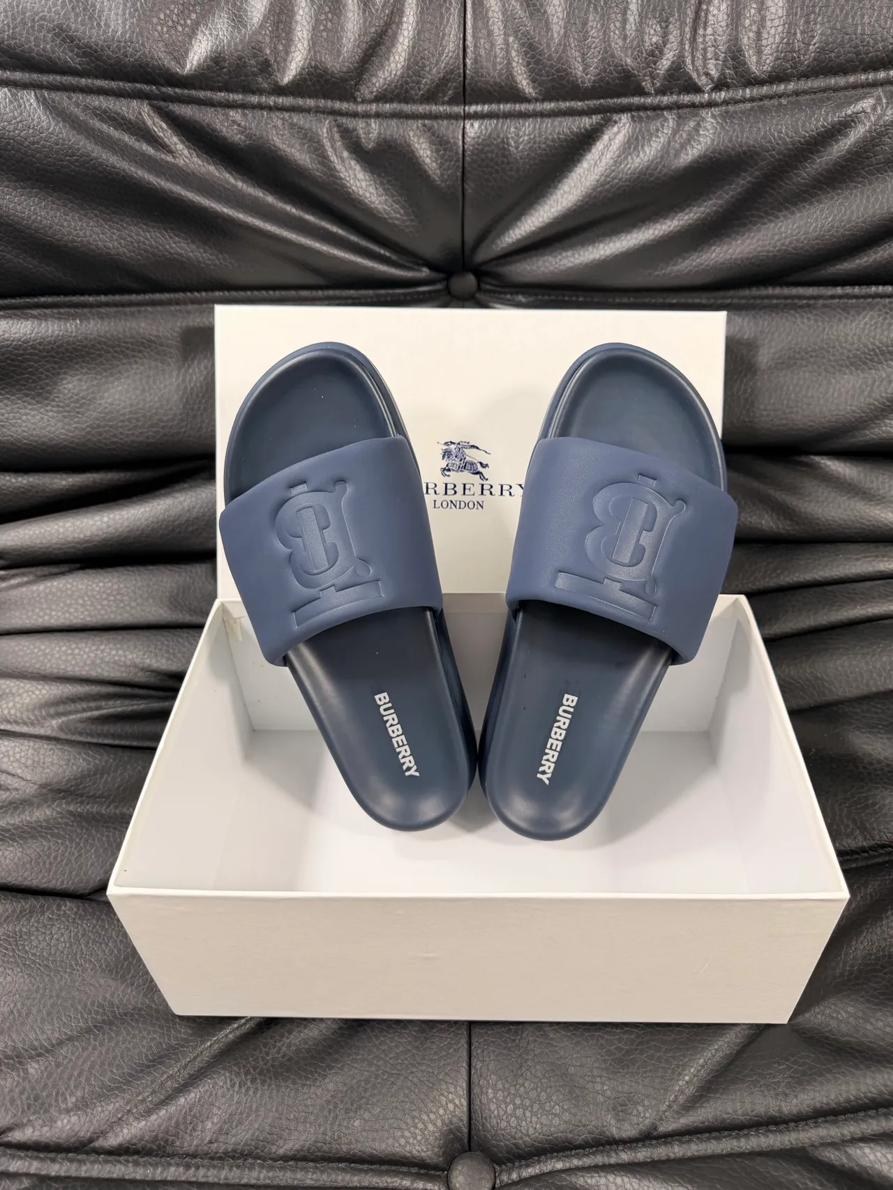 Burberry Knight Navy Molded Rubber Monochrome Slippers 4