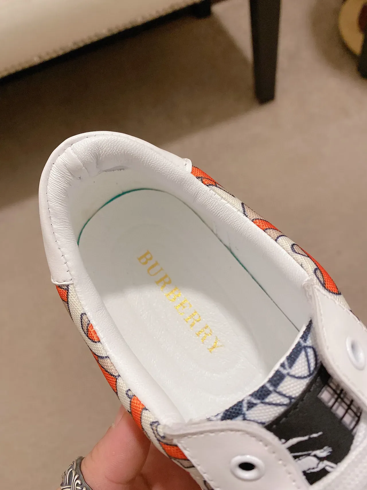 Burberry Knight White Multicolor Monogram-Print Side Panel Leather Toe Cap Lifestyle Sneakers 5