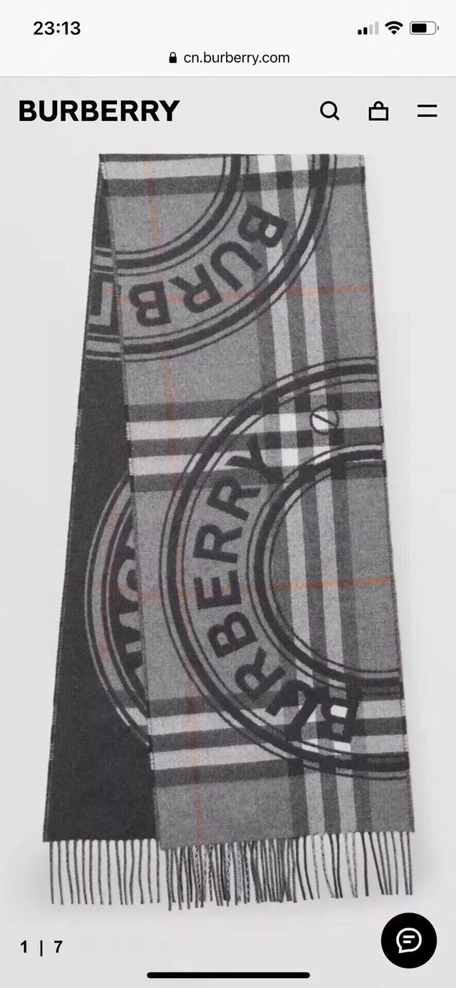Burberry 海军蓝和米色流苏羊绒围巾 2