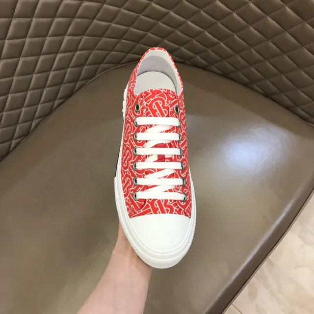 Burberry Red White Monogram-Print Canvas Platform Cupsole Lifestyle Sneakers 4