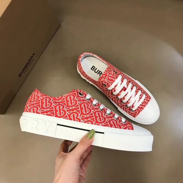 Burberry Red White Monogram-Print Canvas Platform Cupsole Lifestyle Sneakers 6