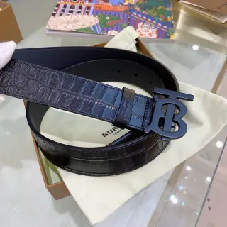Burberry TB Belt Navy Crocodile-Embossed Leather Belt