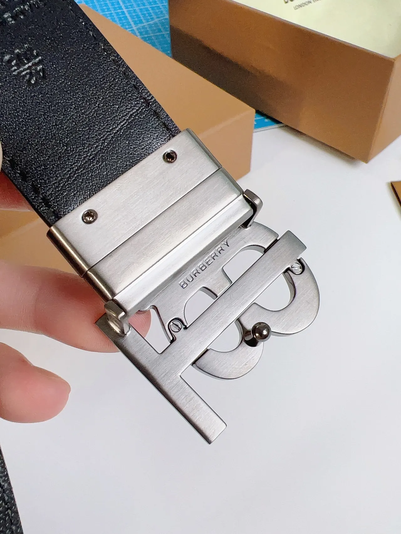 Burberry TB Monogram Check Belt Leather Belt 2