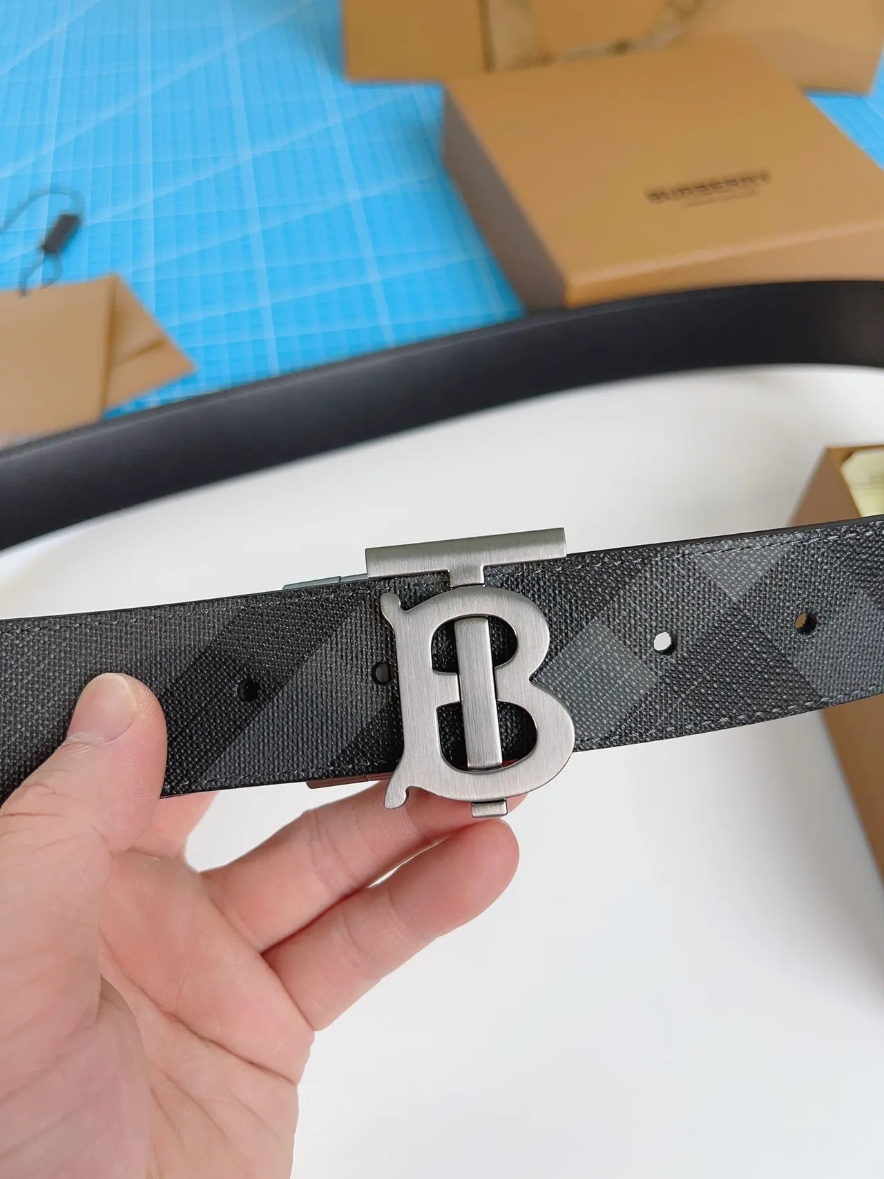 Burberry TB Monogram Check Belt Leather Belt 7