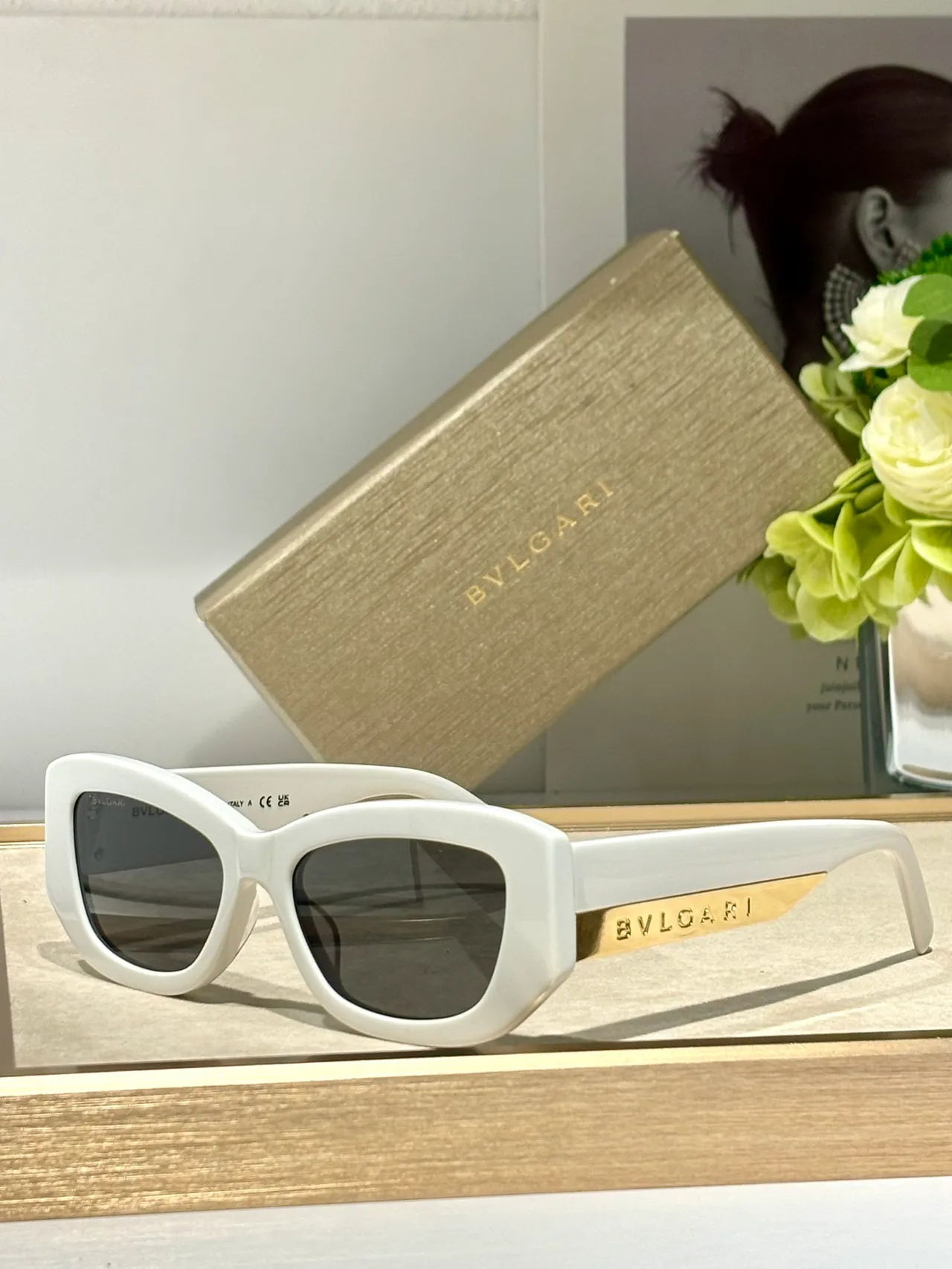 Bvlgari Angular Cat-Eye Marbled Black Gradient Lens Sunglasses 5