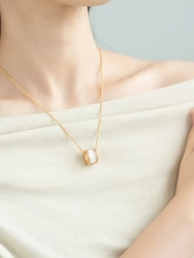 Bvlgari B.zero1 Gold Black Cylindrical Multi-Ring Pendant Pavé-Set Diamond Bezel Necklace 2