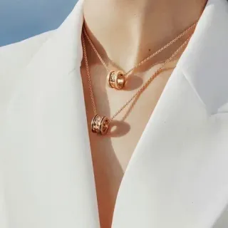 Bvlgari B.zero1 ذهب وردي أسطواني إطار قلادة سلاسل