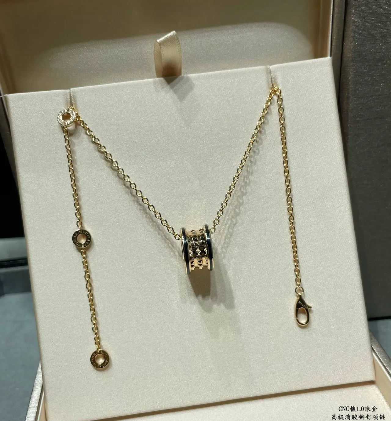 Bvlgari B.zero1 ذهب وردي أسطواني إطار قلادة سلاسل 3
