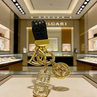 Bvlgari काला सोना बुना चमड़ा चमकदार धातु कंगन