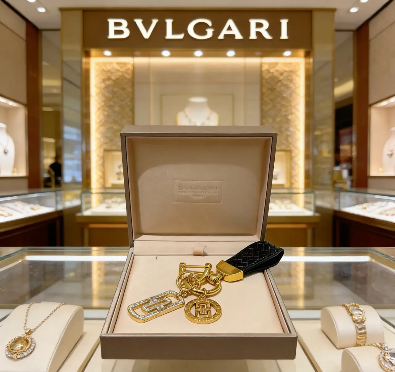 Bvlgari سوار جلد منسوج ذهب أسود معدن مصقول 2