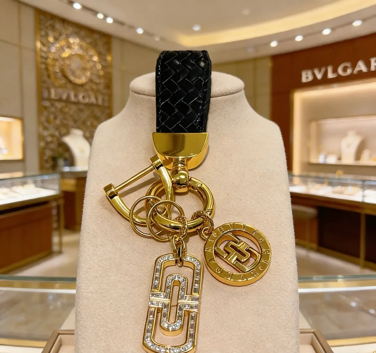 Bvlgari سوار جلد منسوج ذهب أسود معدن مصقول 3