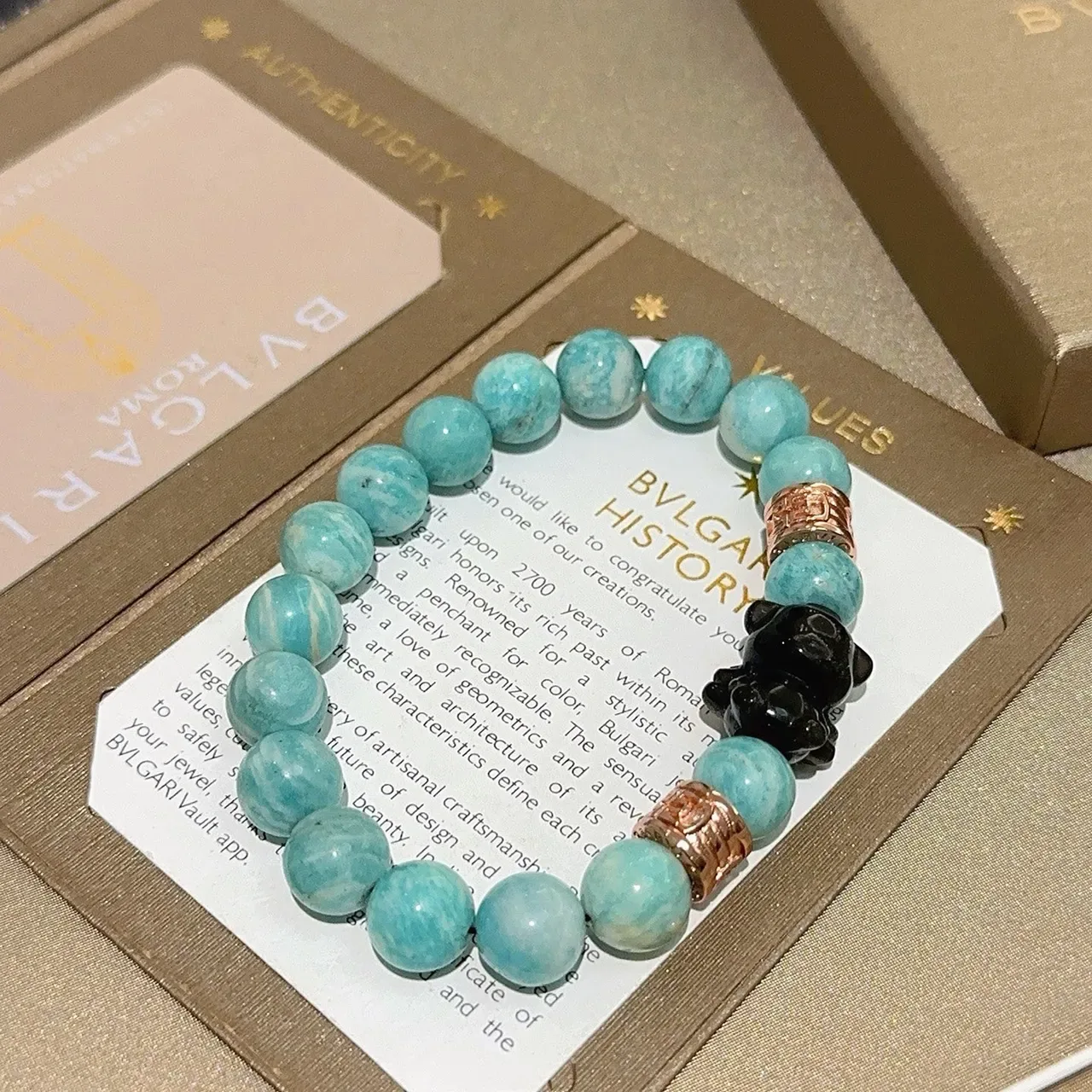 Bvlgari नीला काला मोती लोचदार हिरा अमेजॉनाइट स्टाइल पत्थर कंगन 3