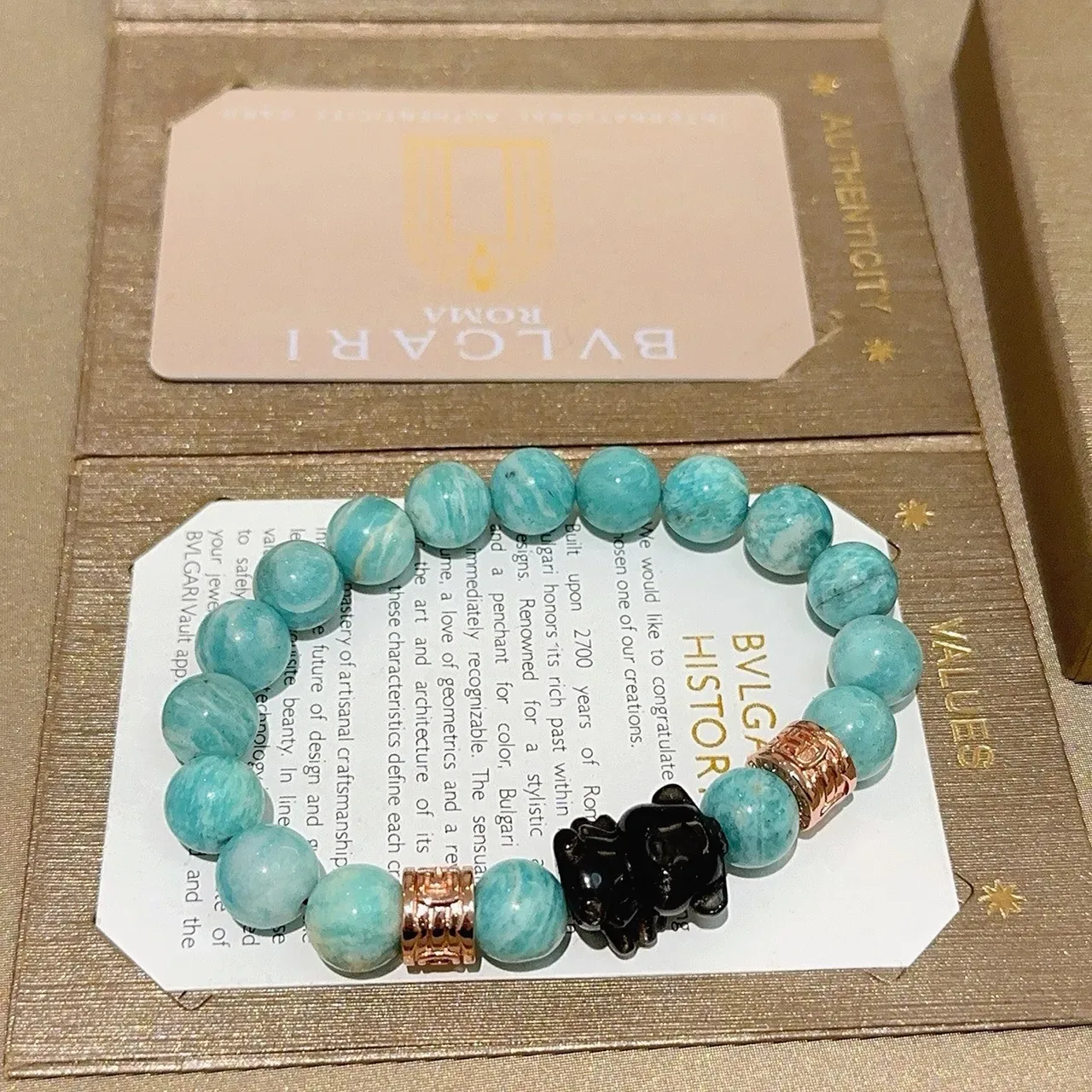 Bvlgari नीला काला मोती लोचदार हिरा अमेजॉनाइट स्टाइल पत्थर कंगन 6