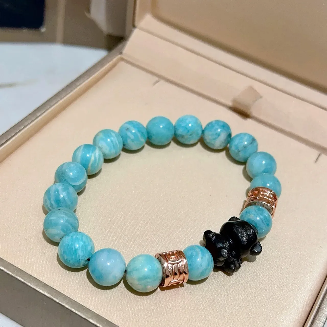 Bvlgari नीला काला मोती लोचदार हिरा अमेजॉनाइट स्टाइल पत्थर कंगन 9