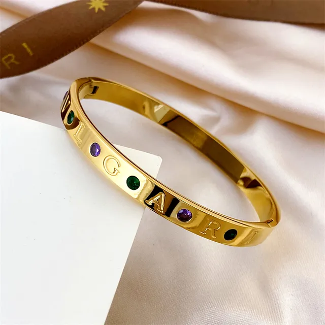 Bvlgari BVLGARI BVLGARI Engraved Gemstone Inlay Bangle Bracelets 3