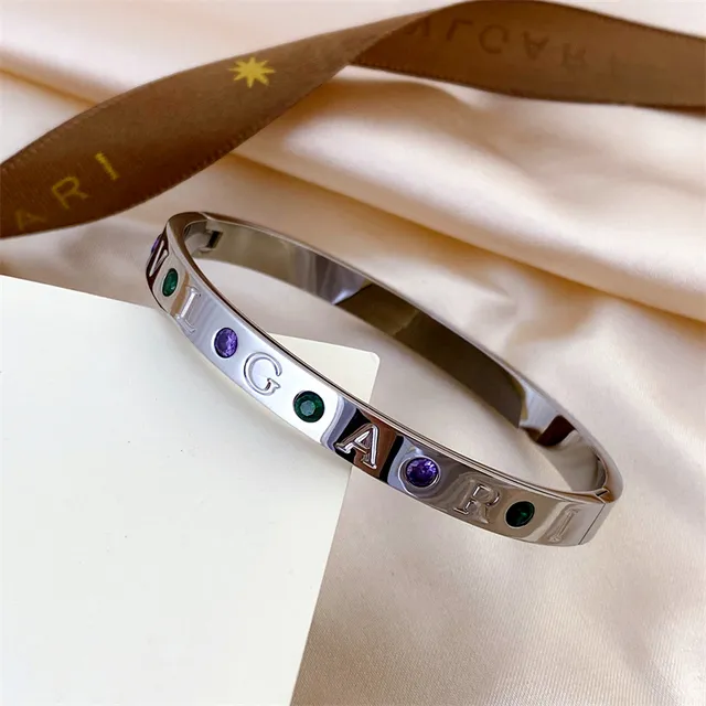 Bvlgari BVLGARI BVLGARI Engraved Gemstone Inlay Bangle Bracelets 4