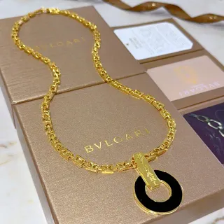 Bvlgari Gold Black Link Chain Enamel Disc Pendant Necklace