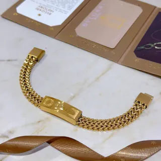 Bvlgari Gold Braided Curb Chain Engraved Logo Plaque Bracelet