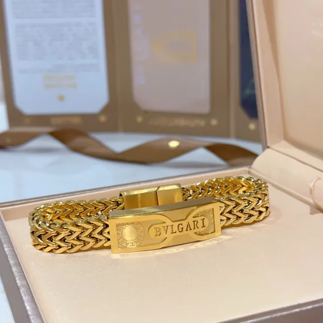 Bvlgari سوار سلسلة كيرب مضفرة من الذهب لوحة شعار منحوتة 6