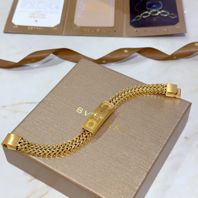 Bvlgari سوار سلسلة كيرب مضفرة من الذهب لوحة شعار منحوتة 7
