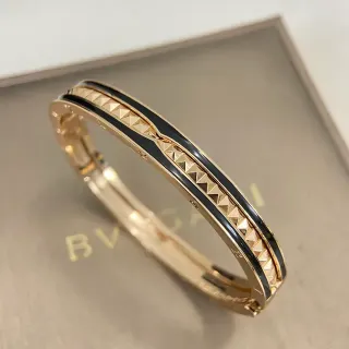 Bvlgari Gold-Tone and Black Enamel Pyramidal Stud Bangle Bracelet