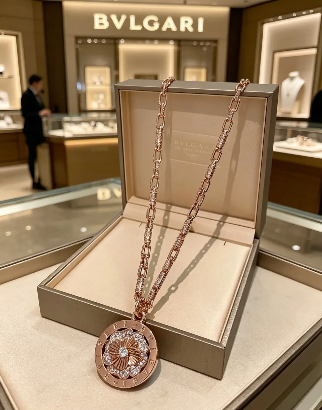 Bvlgari রোজ গোল্ড পাভে ডায়মন্ড ফ্লোরাল পেন্ডেন্ট নেকলেস 7