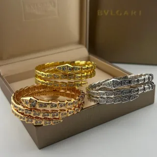 Bvlgari Serpenti सोने-चांदी घुंघराली सांप सिल्हूट Pavé-Set पत्थर कंगन