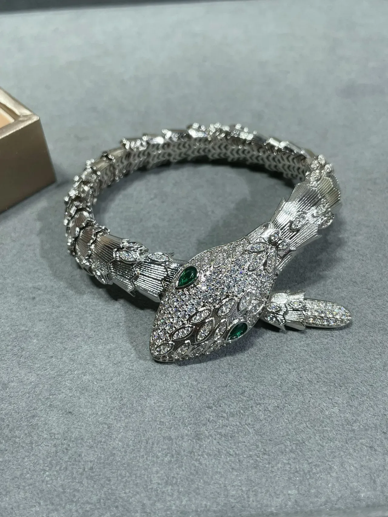 Bvlgari Serpenti Pavé Crystal and Emerald Eye Snake Bracelet 3