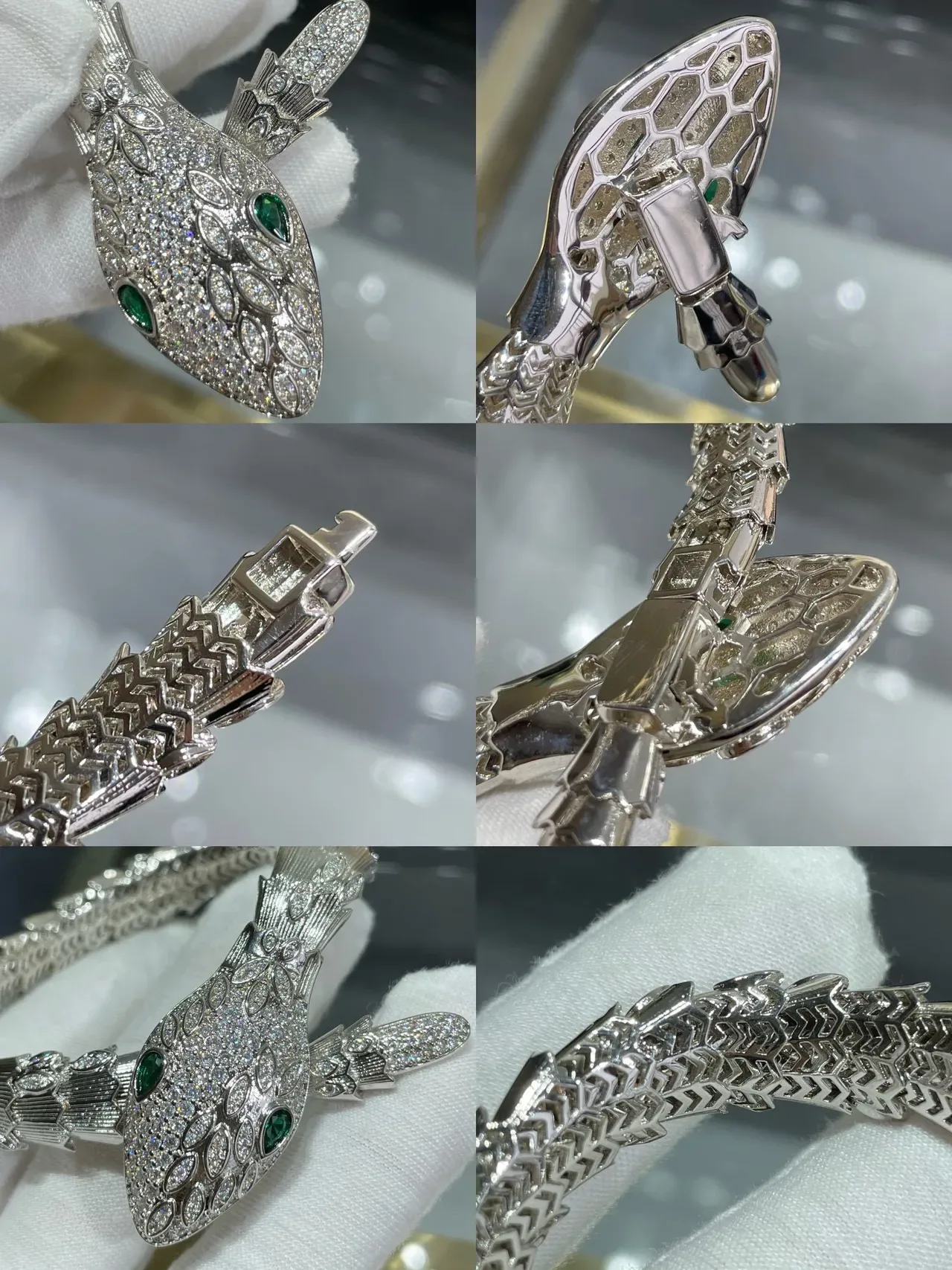 Bvlgari Serpenti Pavé Crystal and Emerald Eye Snake Bracelet 4