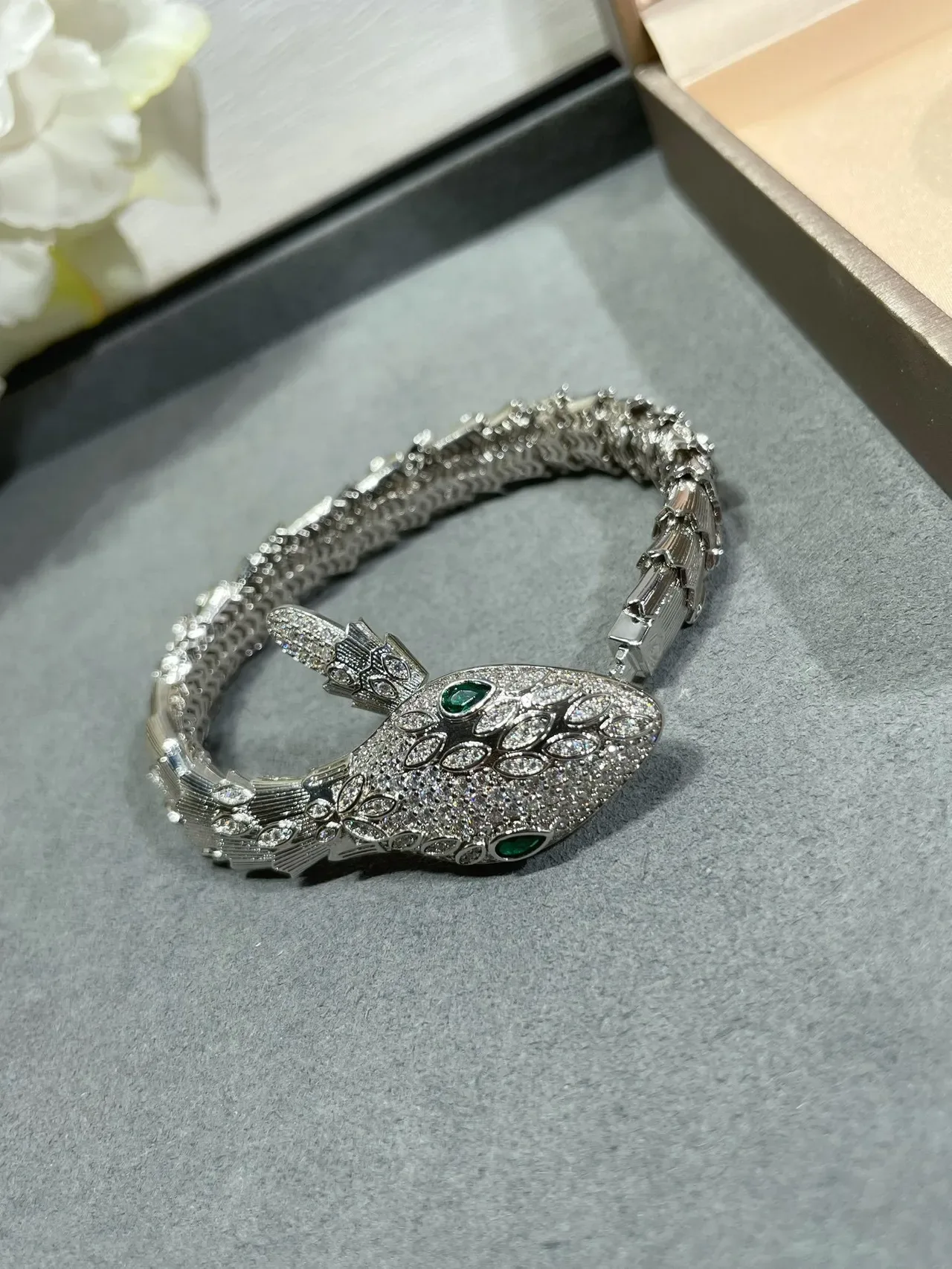 Bvlgari Serpenti Pavé Crystal and Emerald Eye Snake Bracelet 5