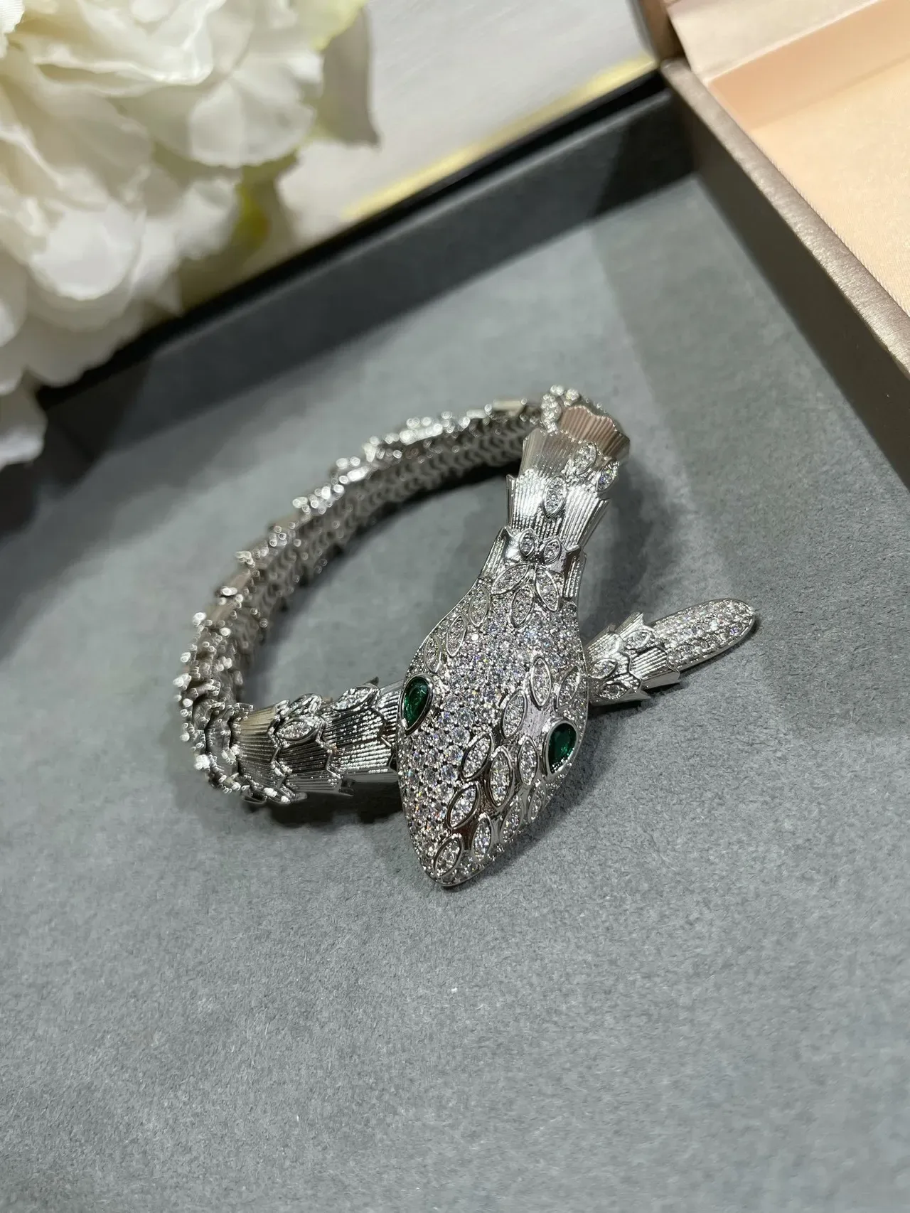 Bvlgari Serpenti Pavé Crystal and Emerald Eye Snake Bracelet 7