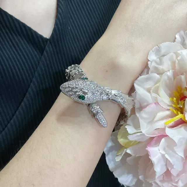 Bvlgari Serpenti Pavé Crystal and Emerald Eye Snake Bracelet 9