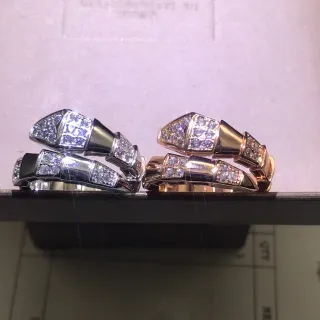 Bvlgari فضة ذهب مفصل مقسم Pavé خاتم الماس