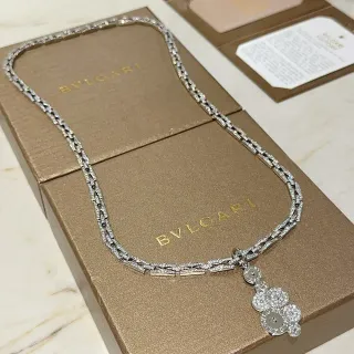 Bvlgari Silver Transparent Pavé-Diamond Chain Multi-Disc Pendant Necklace