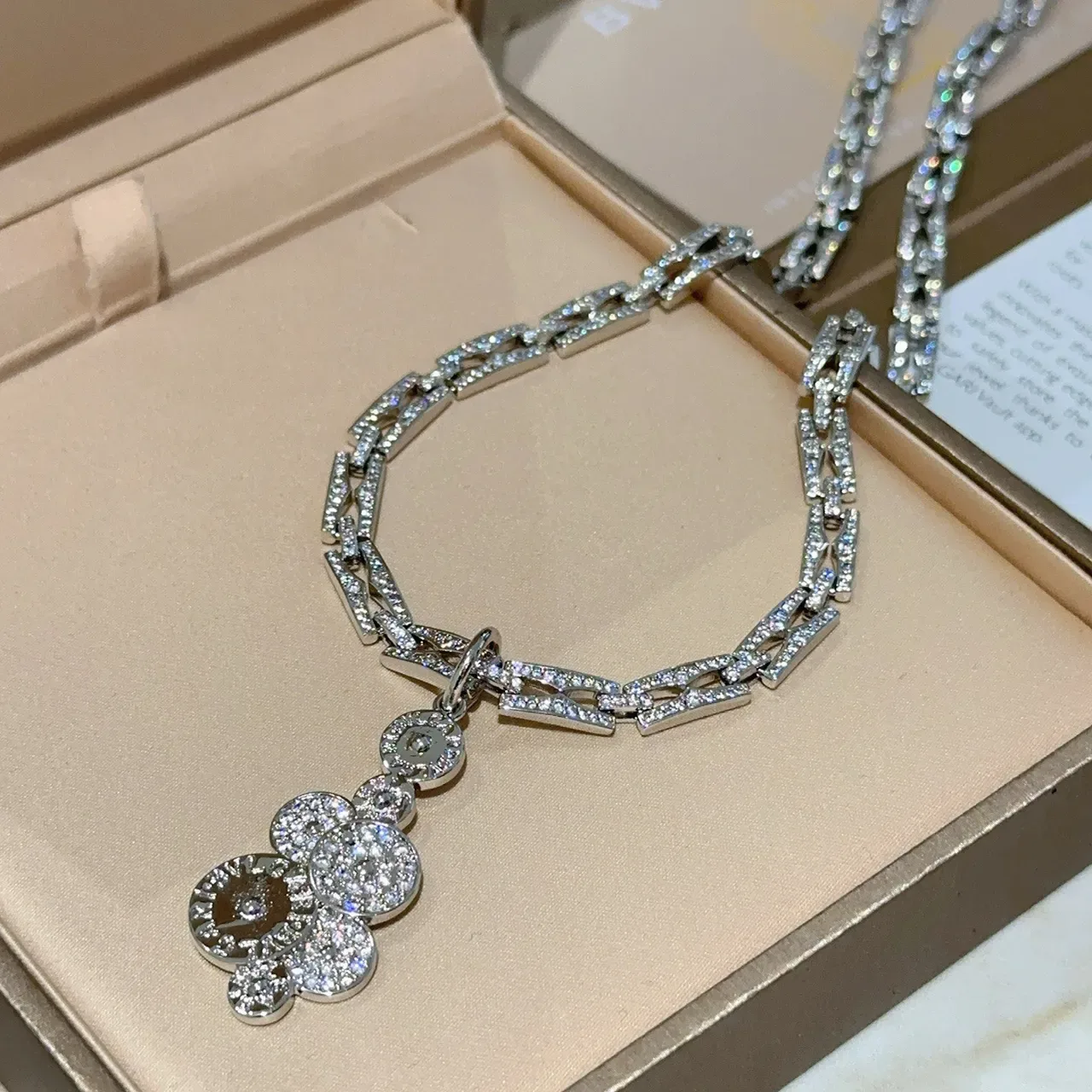 Bvlgari Silver Transparent Pavé-Diamond Chain Multi-Disc Pendant Necklace 2