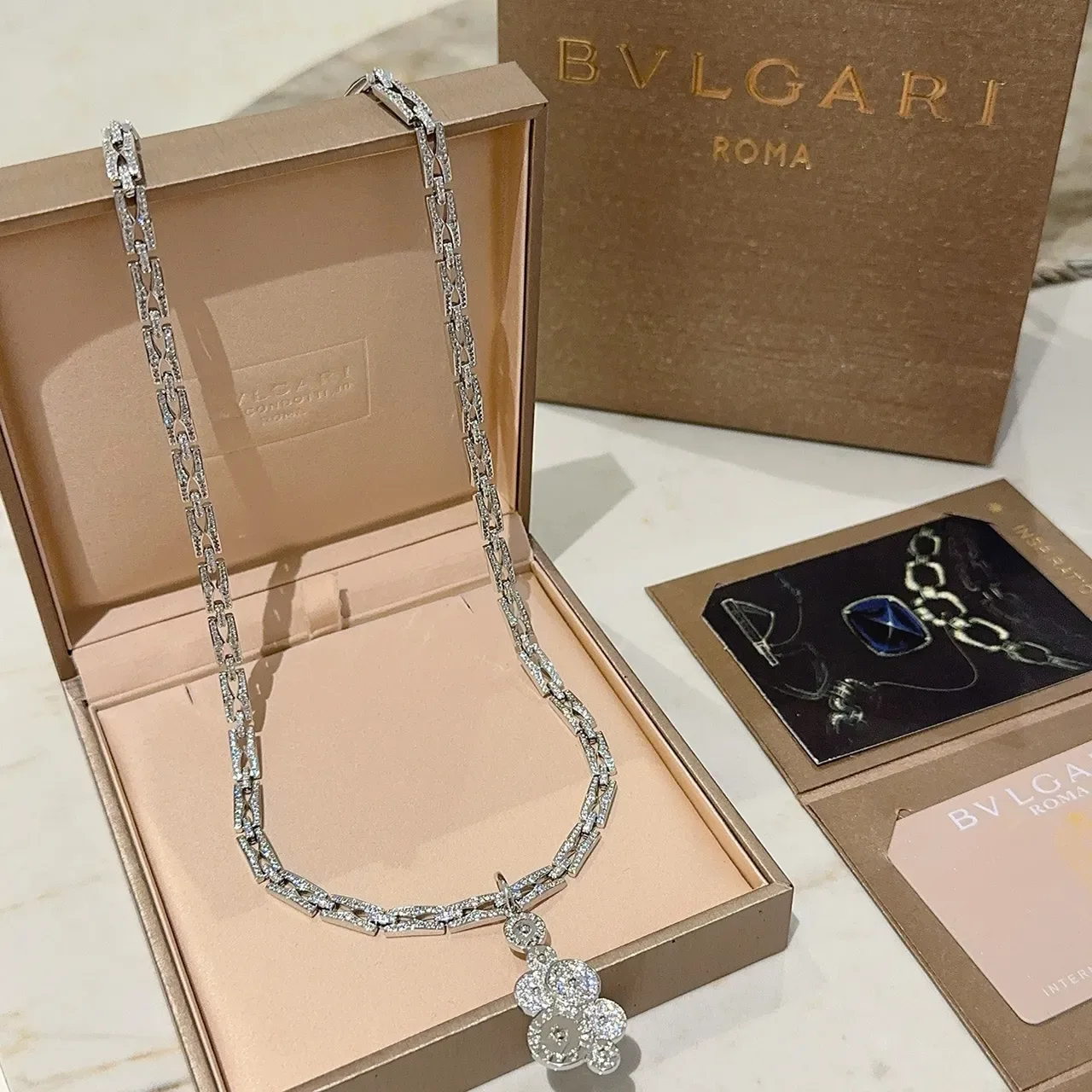 Bvlgari Silver Transparent Pavé-Diamond Chain Multi-Disc Pendant Necklace 4