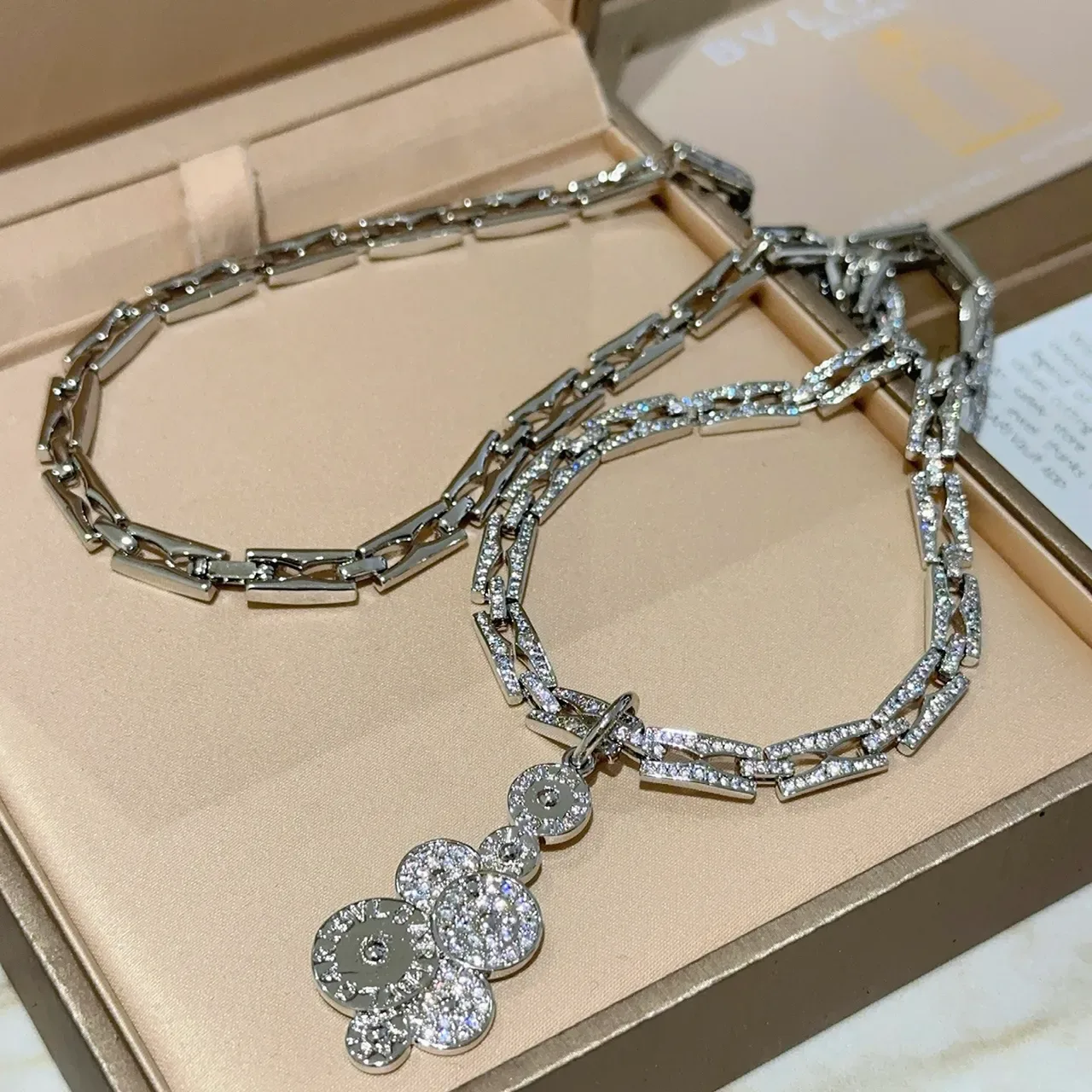 Bvlgari Silver Transparent Pavé-Diamond Chain Multi-Disc Pendant Necklace 6
