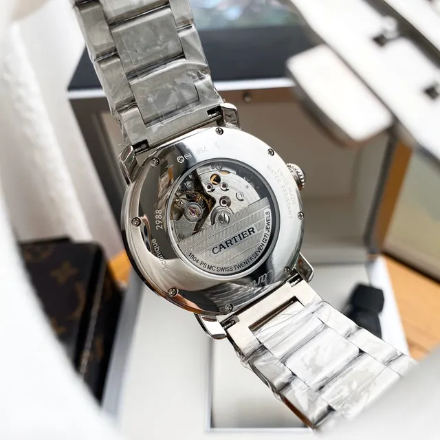 Cartier Ballon Bleu Silver White Round Stainless Steel Case Blue Sword-Shaped Hands Mechanical Watch 3