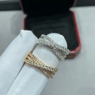 Cartier ذهب فضة متعدد الشرائح Pavé-Set خاتم