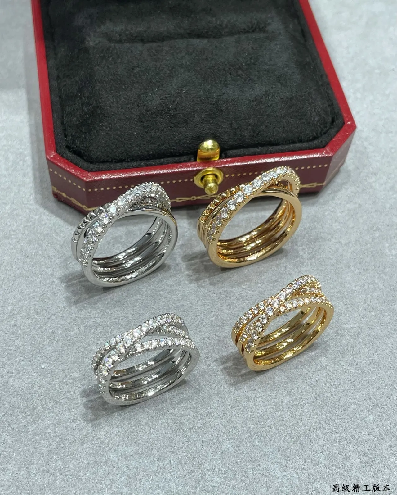 Cartier Or Argent Multi-Bande Pavé-Set Bague 3