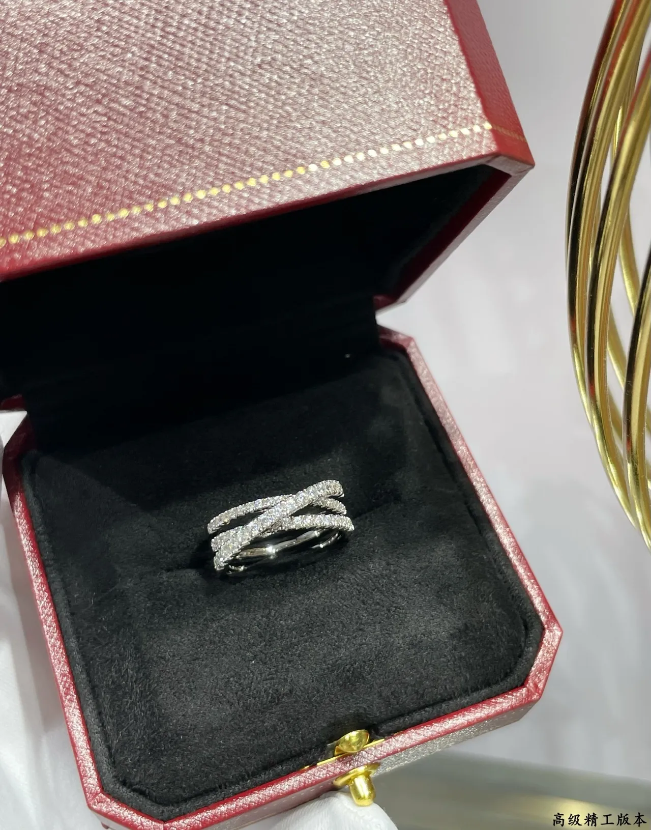 Cartier Or Argent Multi-Bande Pavé-Set Bague 7
