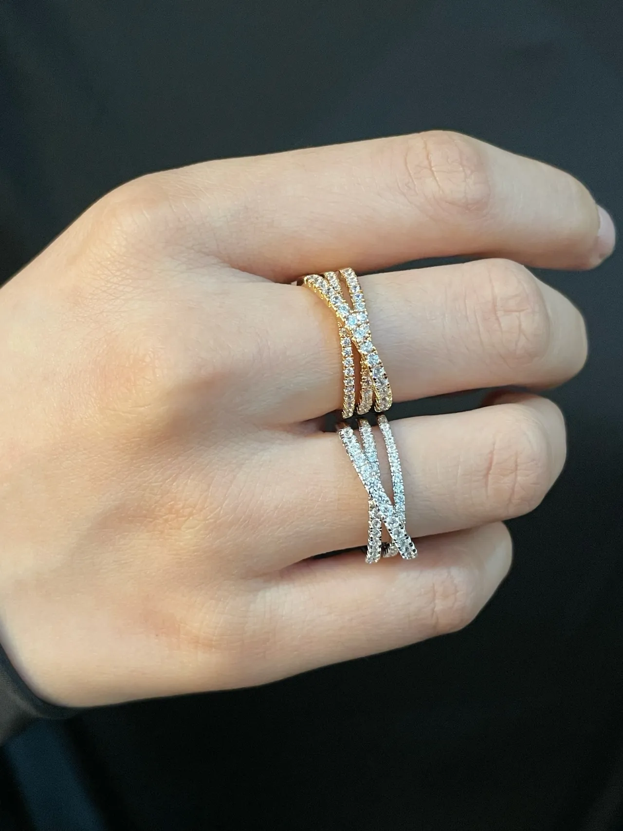 Cartier Or Argent Multi-Bande Pavé-Set Bague 8
